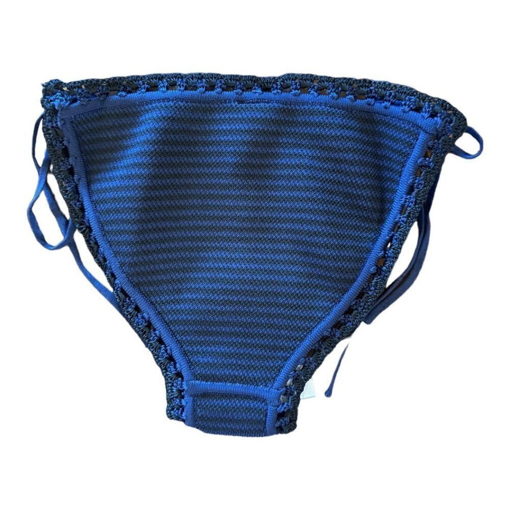 Solid & Striped Clara Bikini Bottom Women Small Blue Knit Crochet Tie Side NWT - Picture 3 of 10